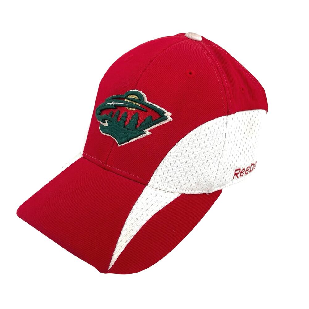 NHL Reebok Minnesota Wild Hockey Baseball Cap Red White Logo Fitted Hat L / XL